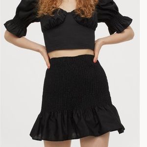 H&M Smocked High Waisted Black Ruffle Mini Skirt